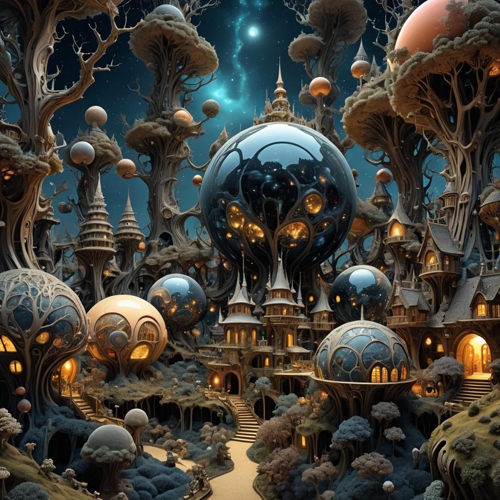 Cosmic Mandelbulb Forest Village in Orb Photography