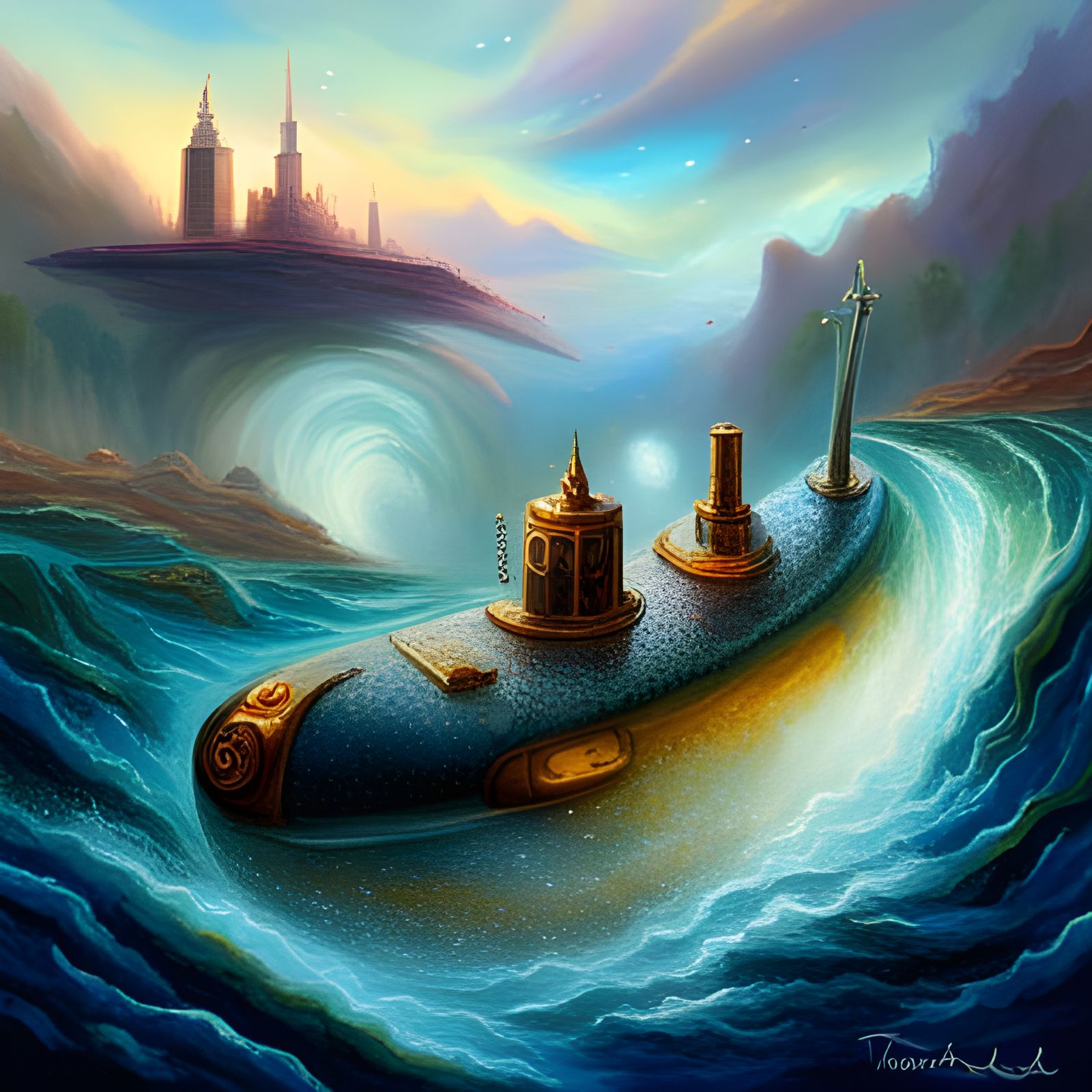 Ethereal Submarine Fantasy in Abstract Style