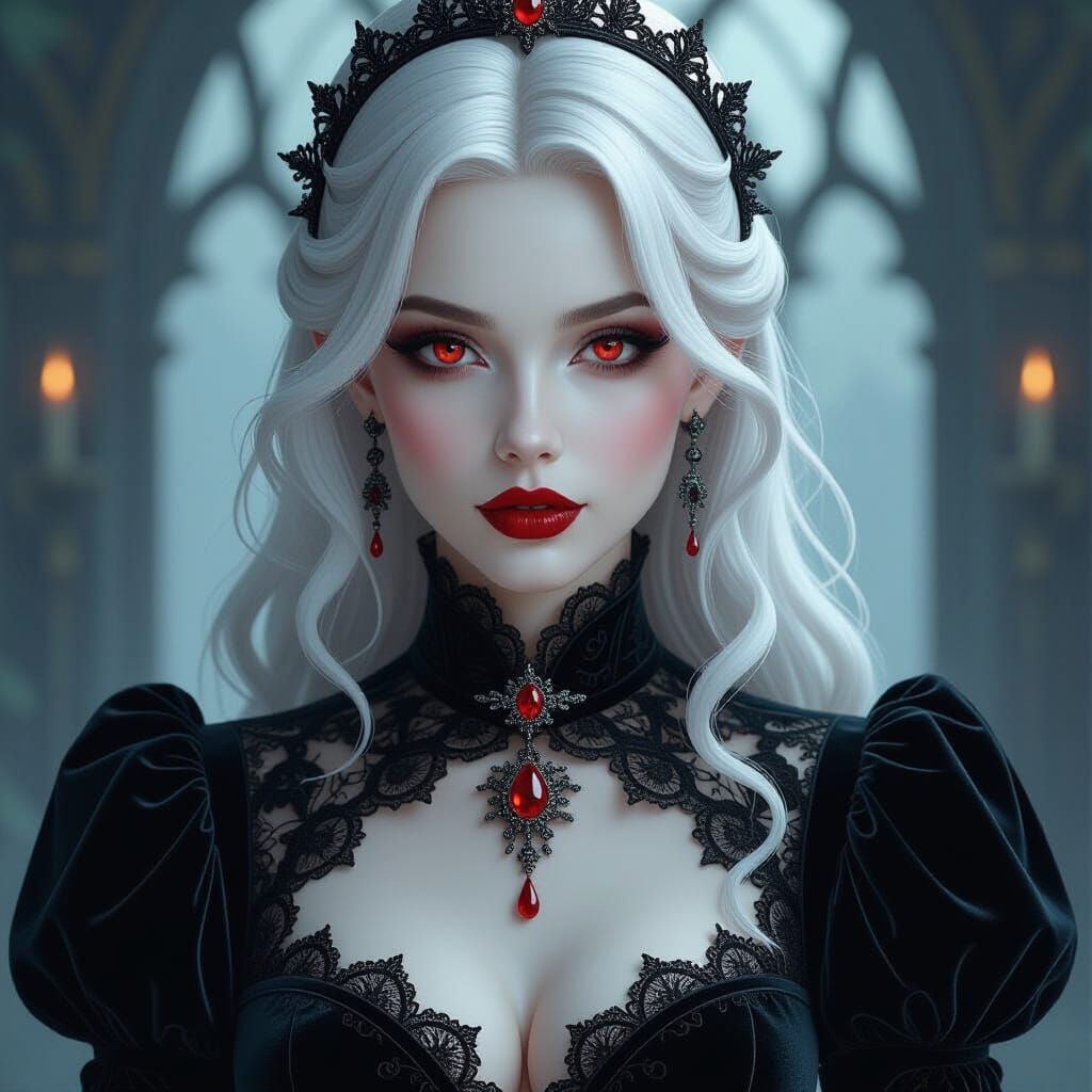 Elegant Vampire in Velvet and Lace, Mystical Style