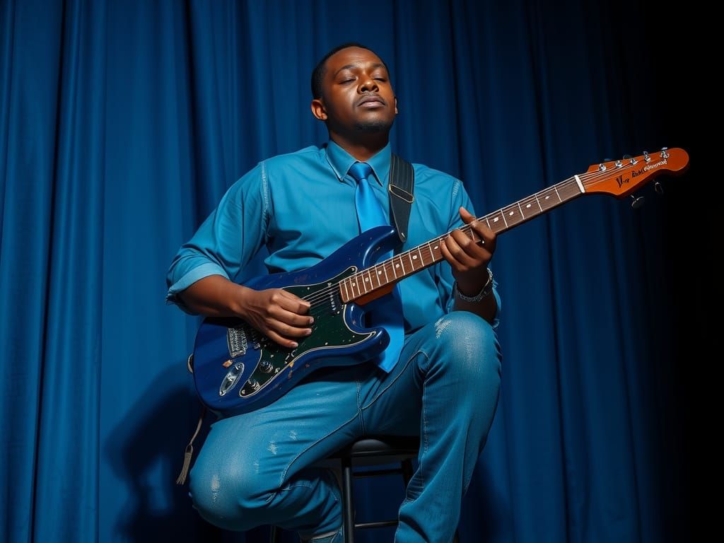 Monochromatic Blues Musician on Stage