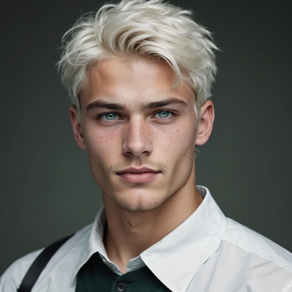 Portrait of a Handsome Scandinavian Man with Off-White Hair