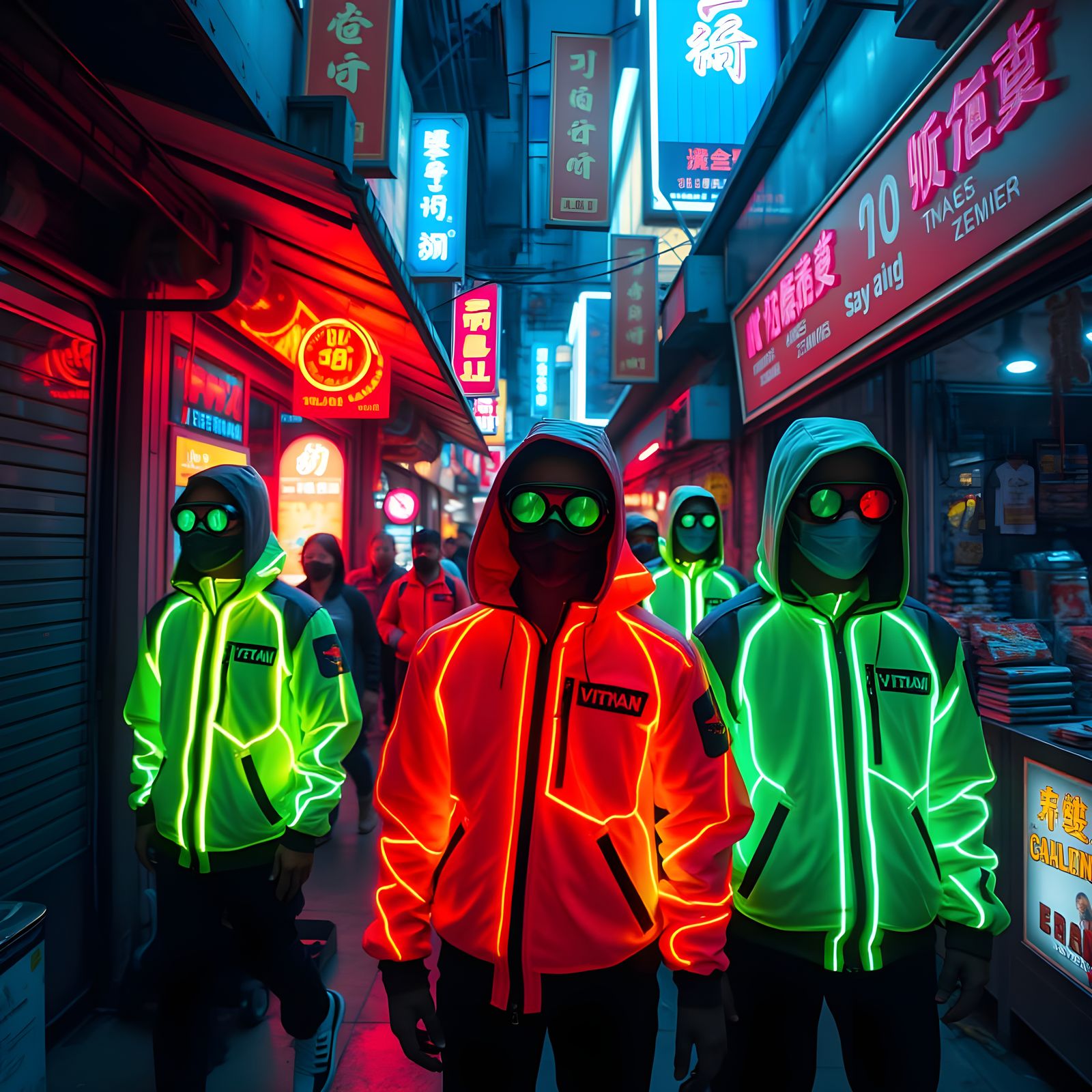 Cyberpunk Market Alley in Vietnam: First-Person View