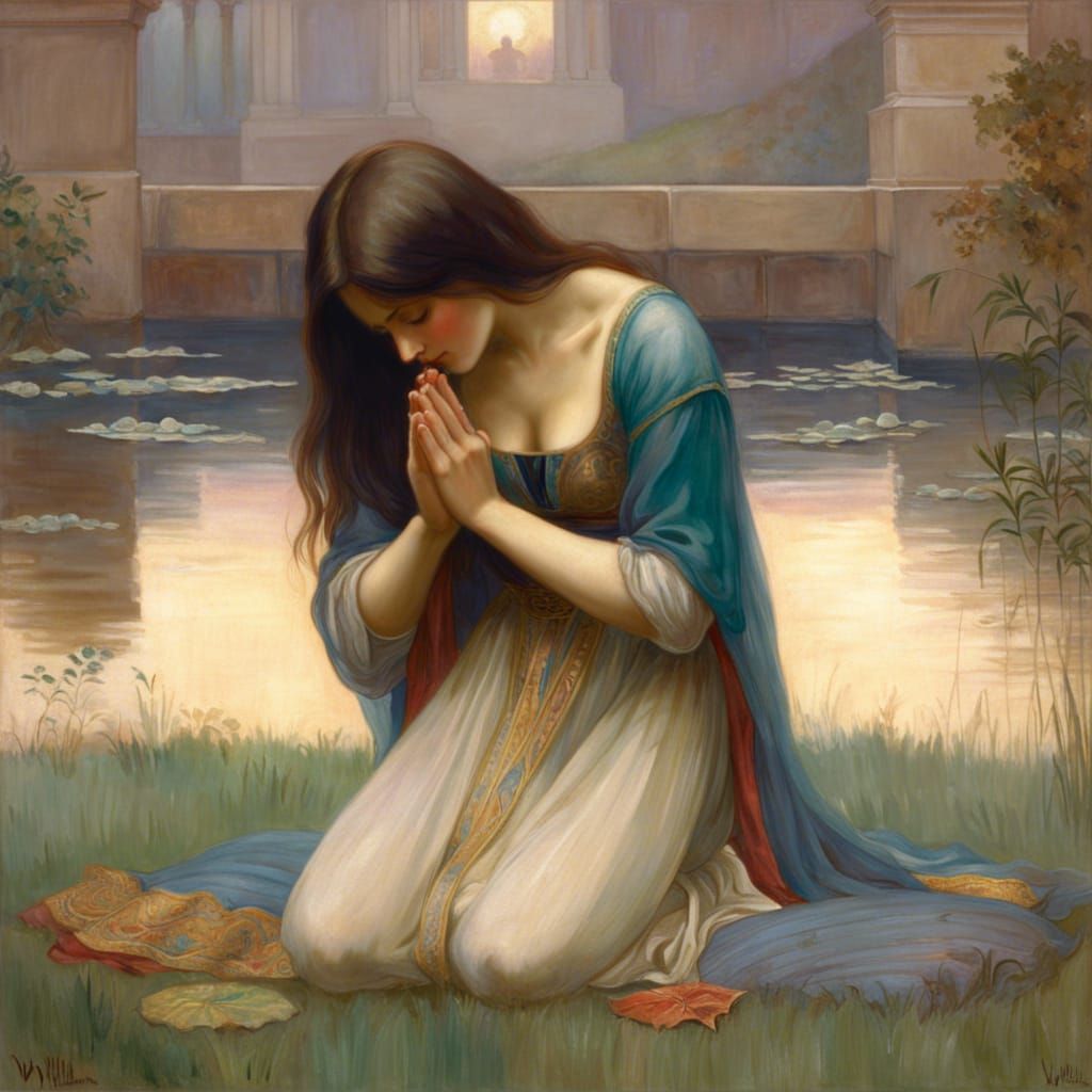 Ethereal Woman in Prayer, Luminous Art