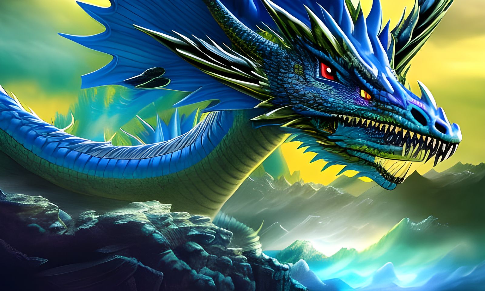 Adult Blue Dragon in Forgotten Realms Landscape