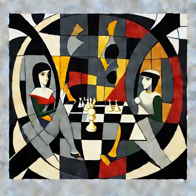 Abstract Chess Game in Cubist Style