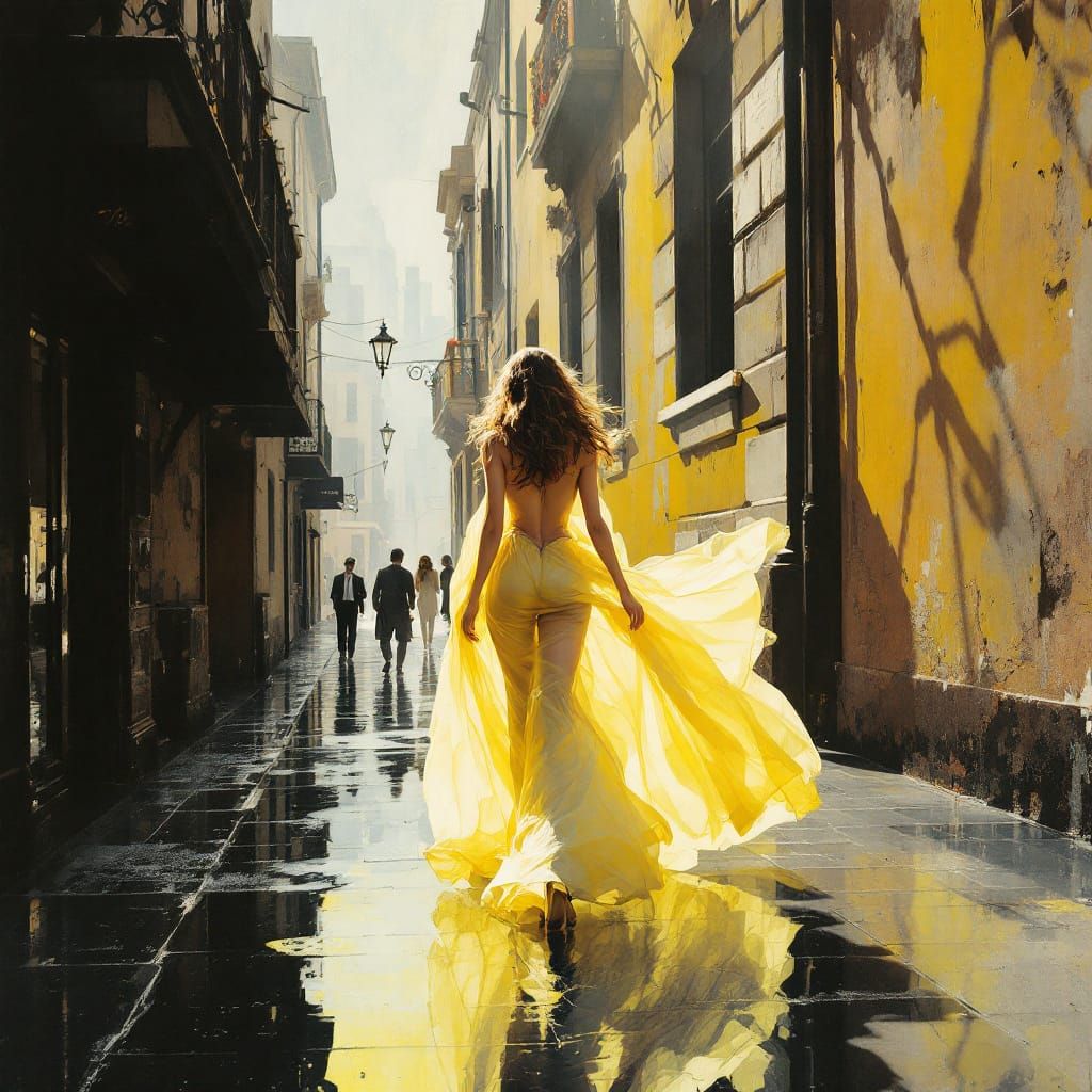 Provocative Beauty on Sunlit Streets in Golden Tones