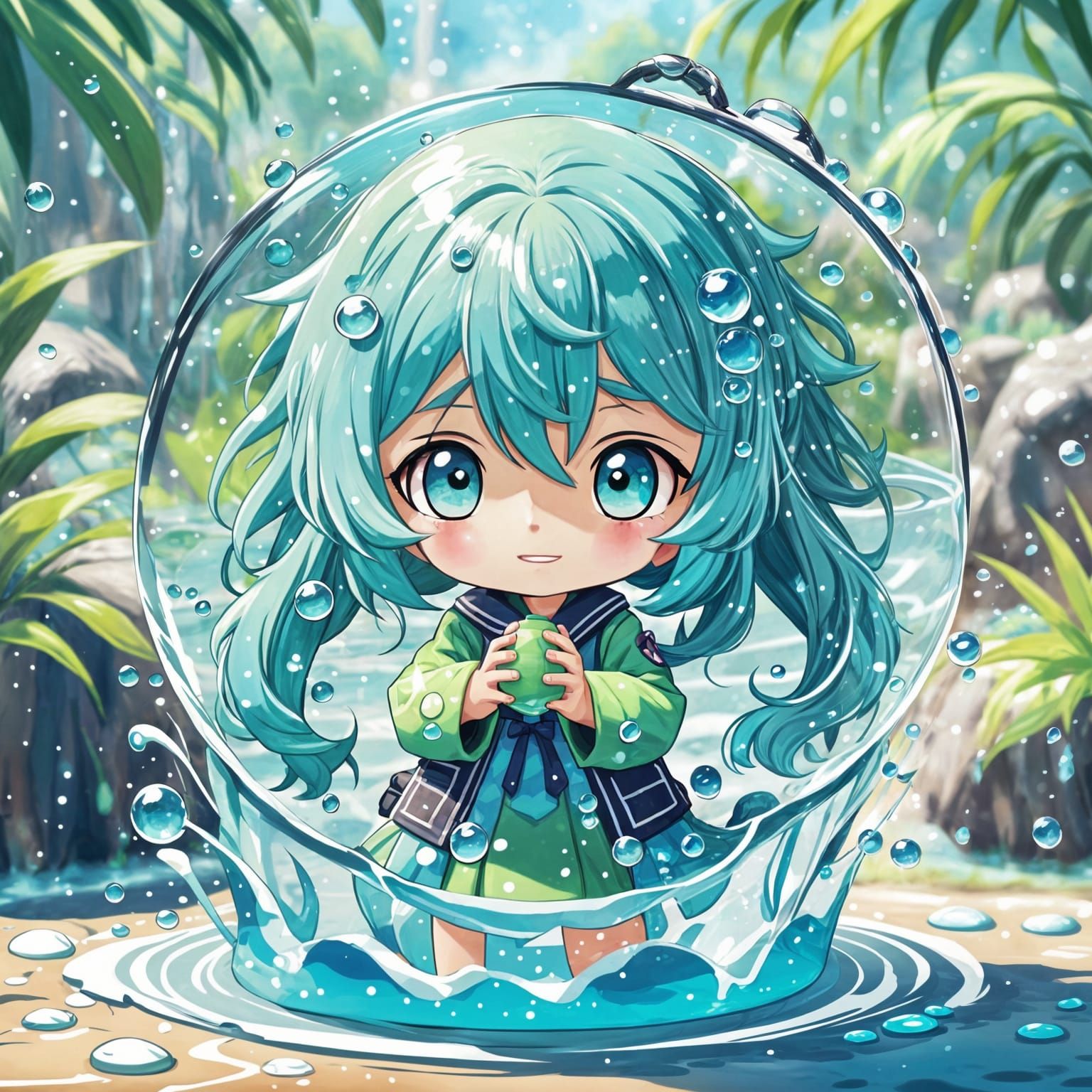 Cute Hydro Slime from Genshin Impact in Anime Style
