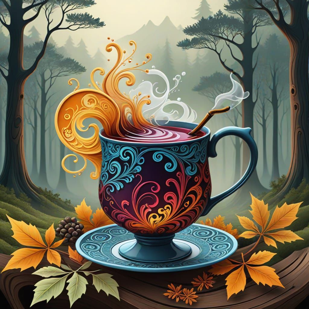 Aromatic Mulled Wine in Art Nouveau Forest Scene