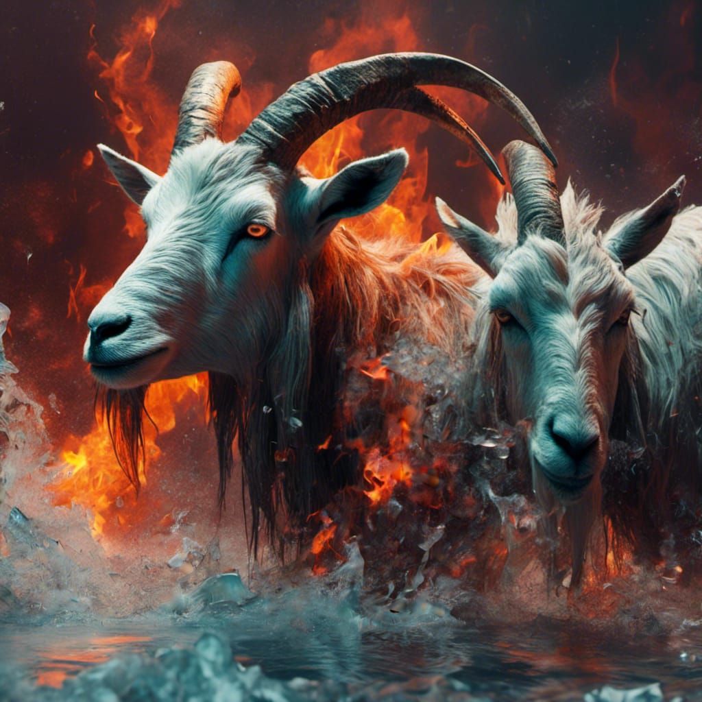 Hyperrealistic Fire and Ice Goat Concept Art