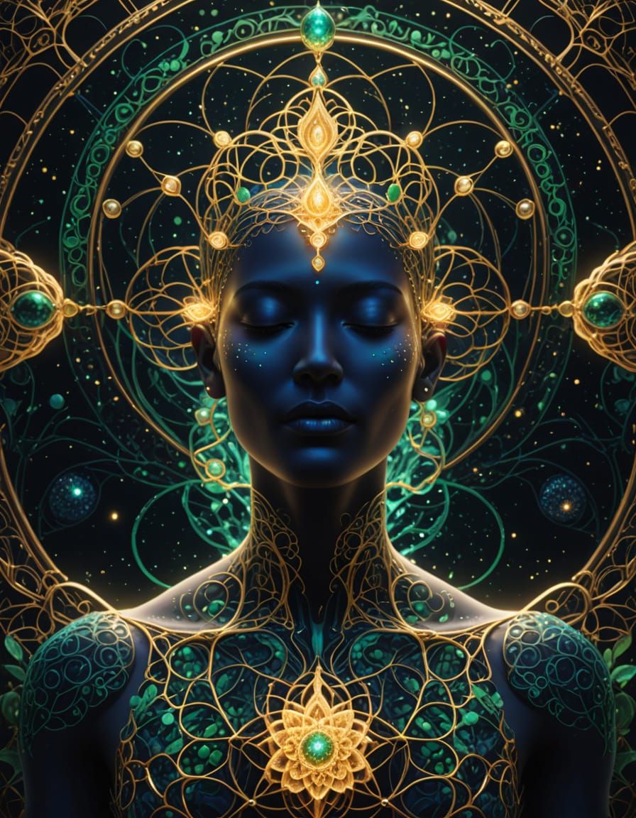 Surreal Meditative Figure With Bioluminescent Soul Orb