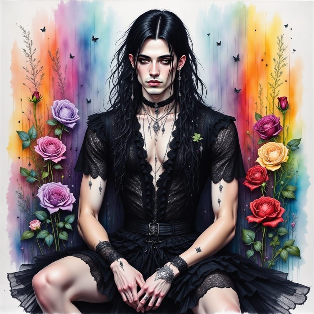 Gothic Gentleman in Whimsical Garden