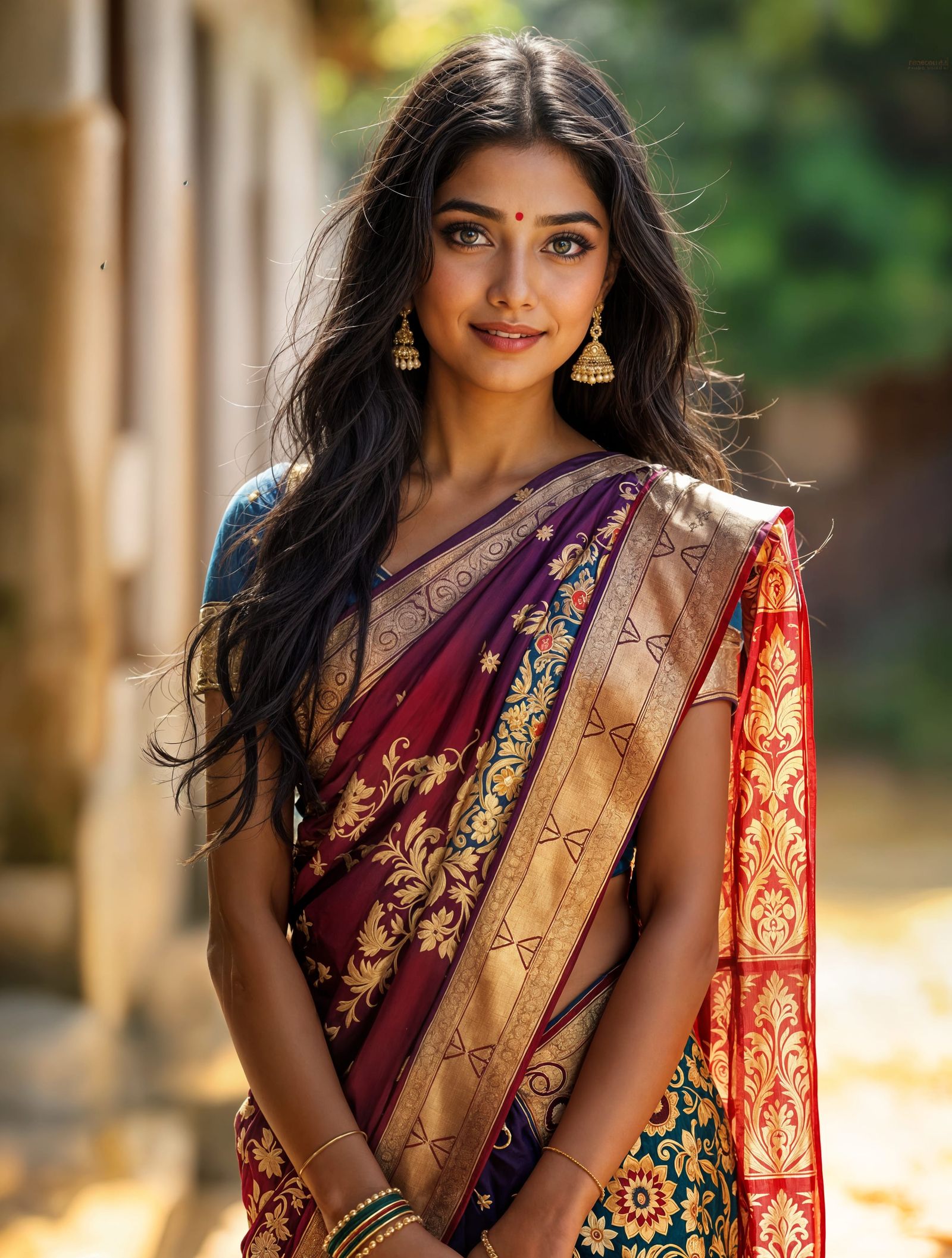 Young Woman in Traditional Saree: Photorealistic Image