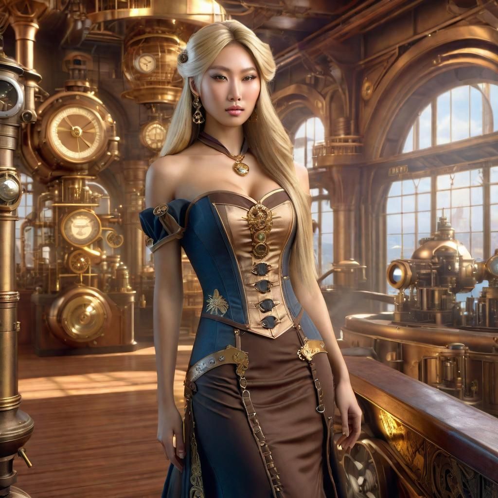 Asian Woman in Steampunk Belle Epoque Dress