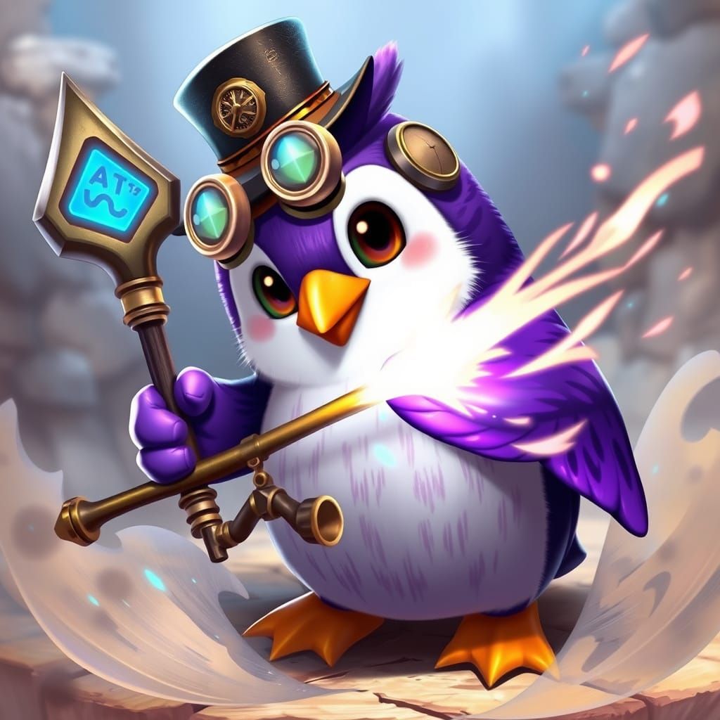 Steampunk Penguin in Whimsical Battle