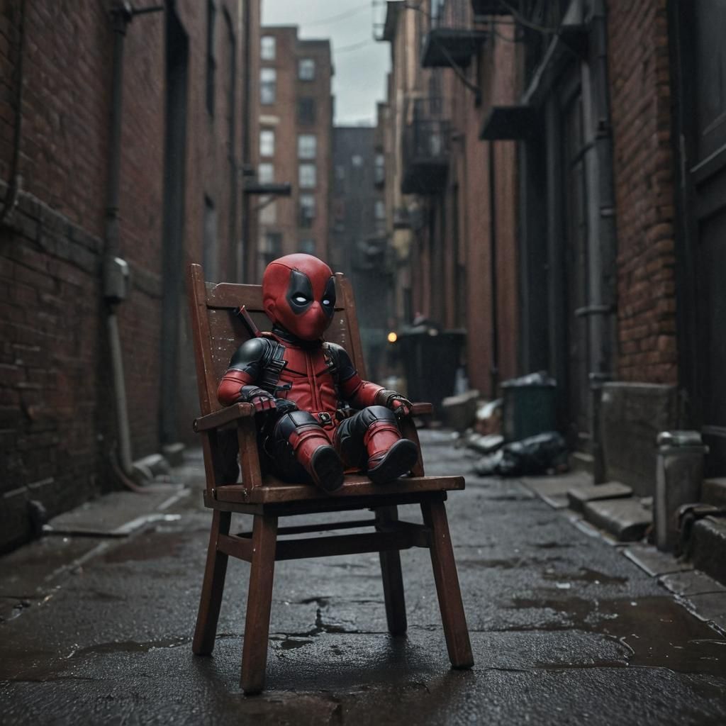 Baby Deadpool in Stormy Alley, Cinematic Film Still