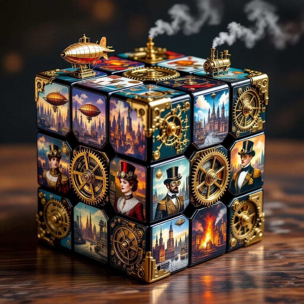 Steampunk Masterpiece: A Vibrant, Surreal Rubik's Cube