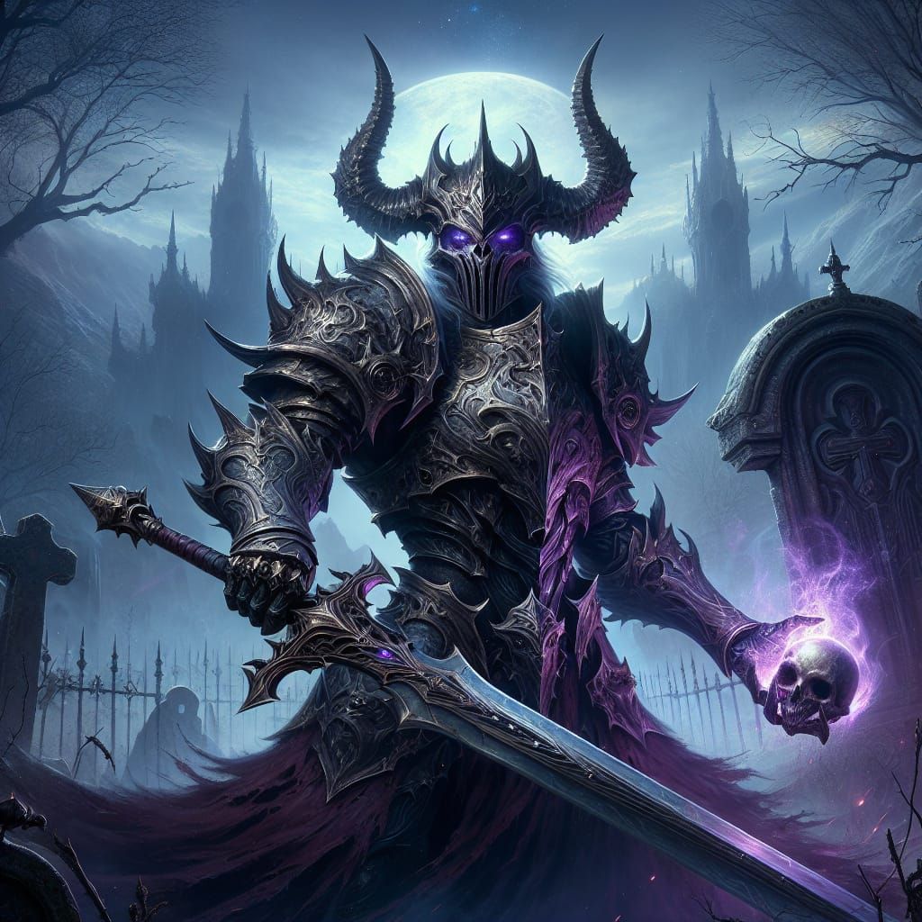 Dark Fantasy Paladin Rises in Haunting Cemetery