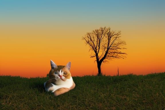 Cat Resting Under a Tree in Sunlight