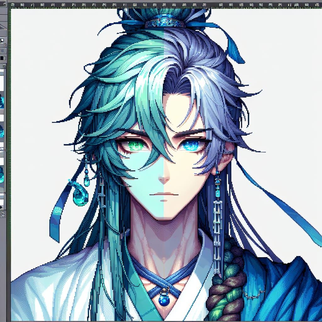 Anime-Inspired 64-bit Pixel Art of a Blue-Skinned Man