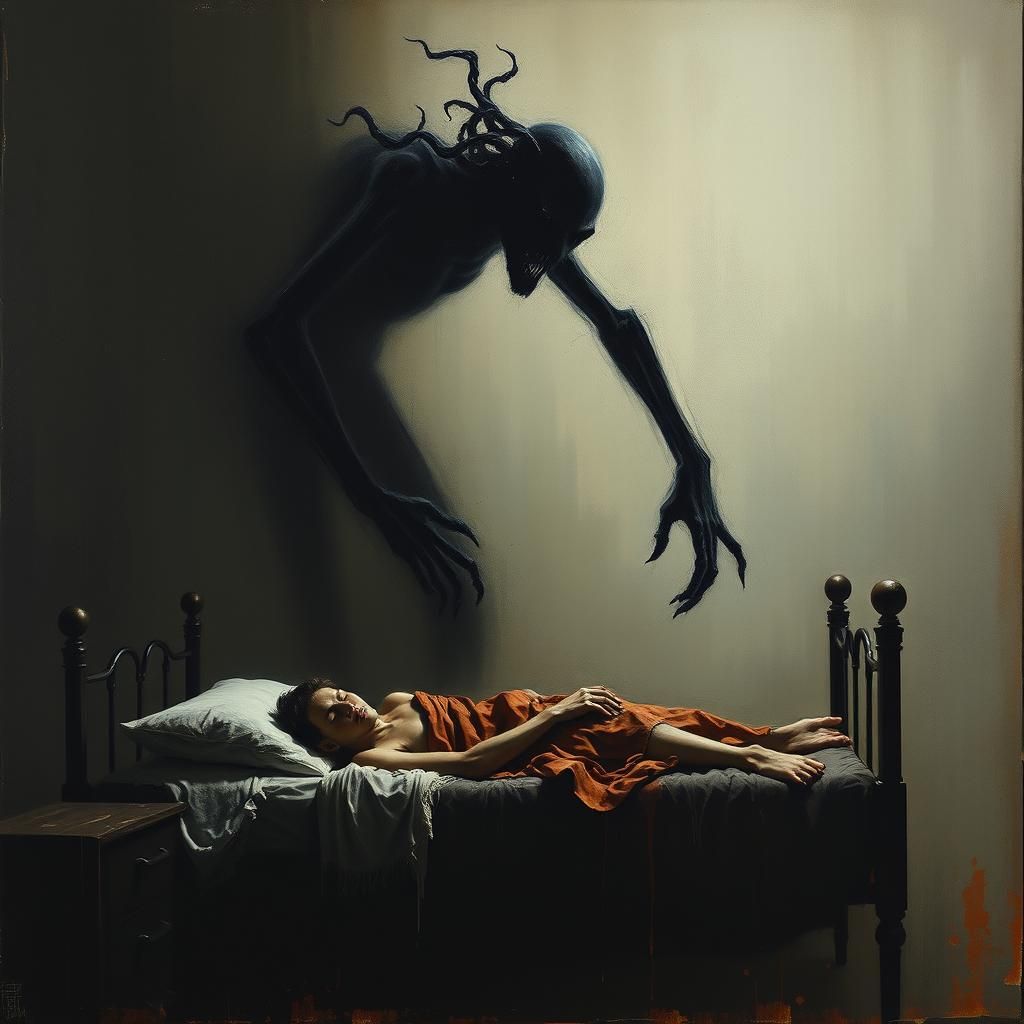 Horrifying Shadow Figure Watches Sleeping Person
