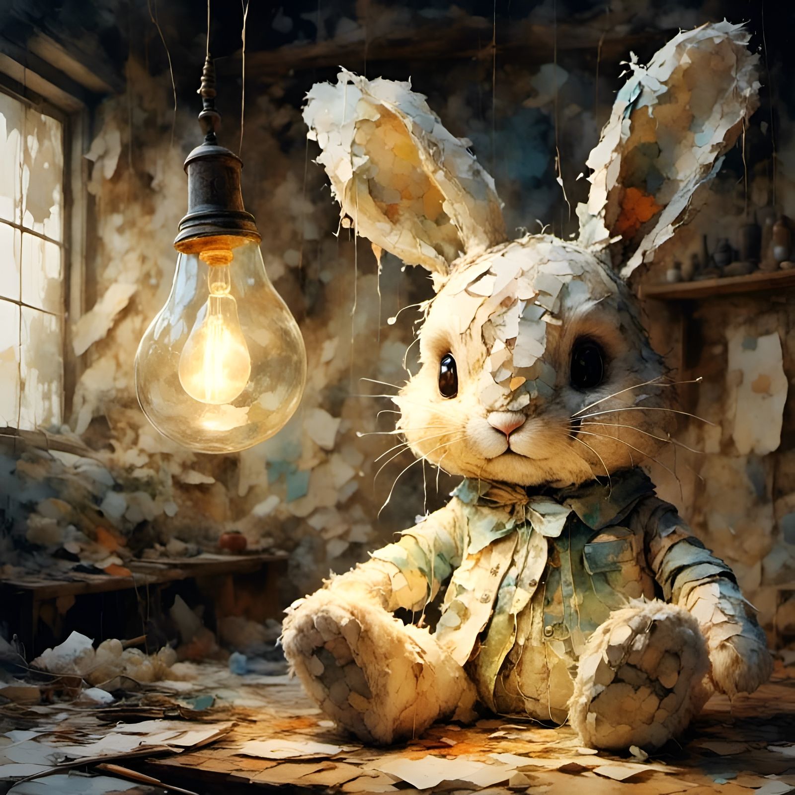 Worn Cartoon Rabbit Toy Portrait in Oil