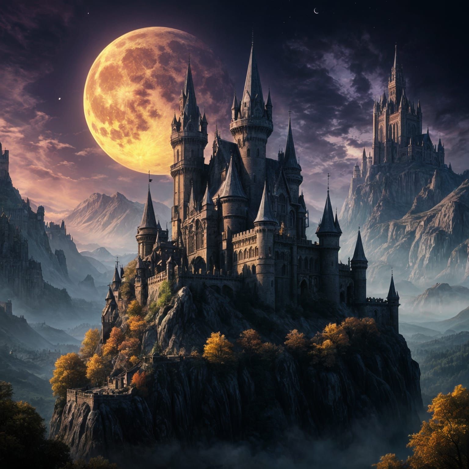 Gothic Castle Under Moonlight: A Digital Matte Painting