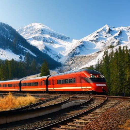 Fantasy Train Journey Through Snowy Mountains