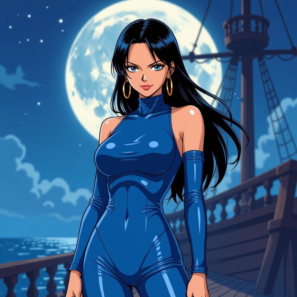 Nico Robin On Moonlit Pirate Ship Deck