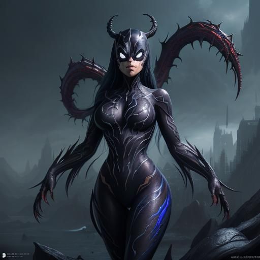 Cute Girl with Venom Symbiote: Digital Art