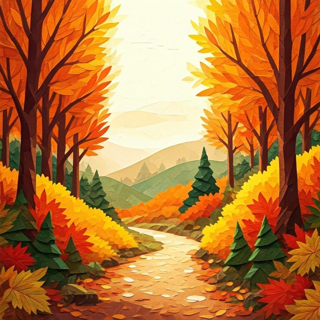 Papercraft Autumn Landscape in Illustration Style