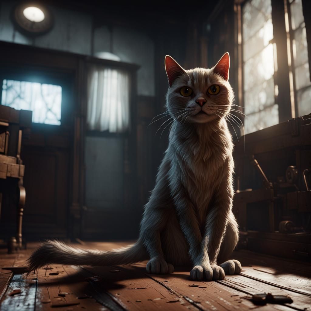 Horror Scratch Cat in 3D Cinematic Style