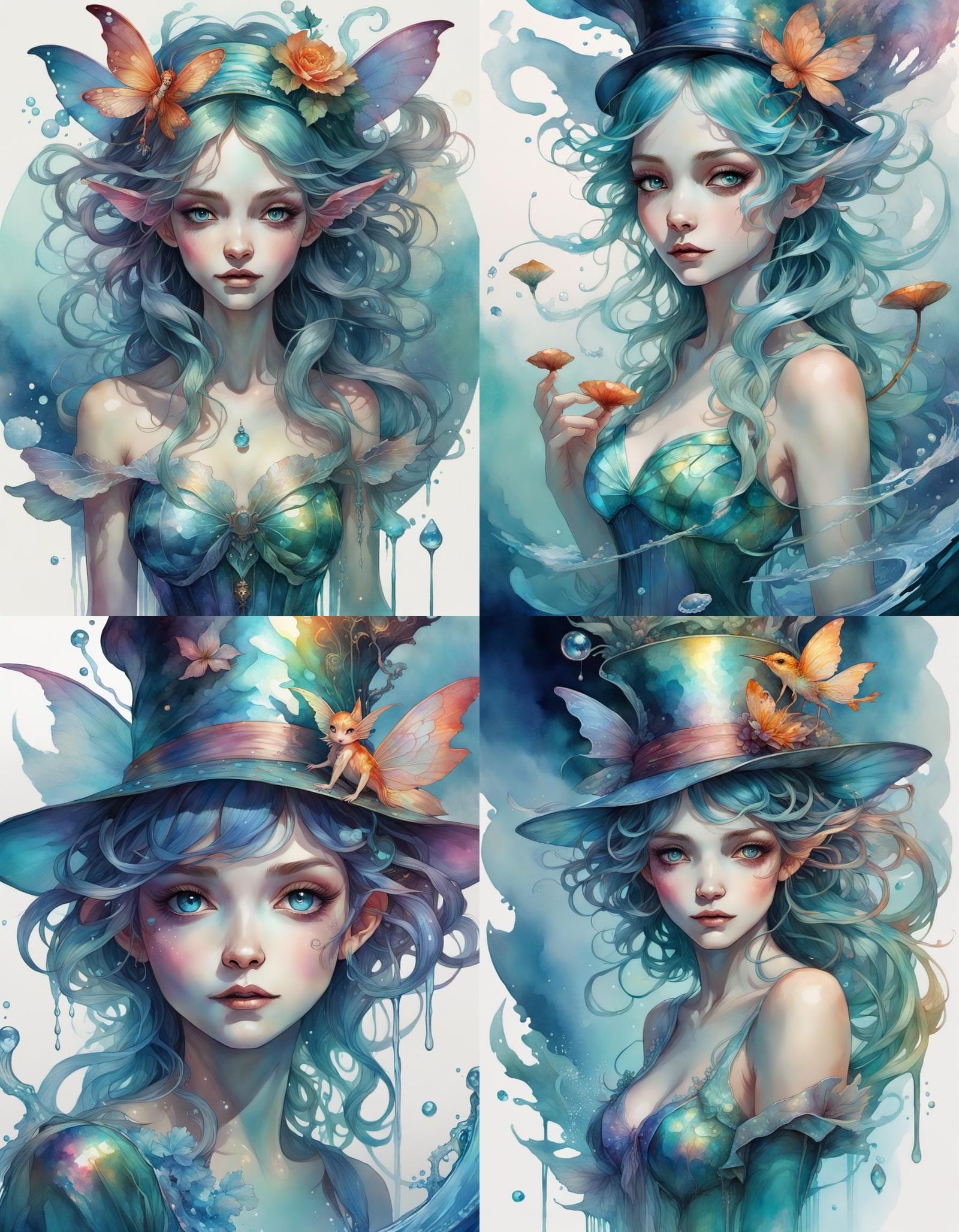 Iridescent Water Fairy in Watercolor Style