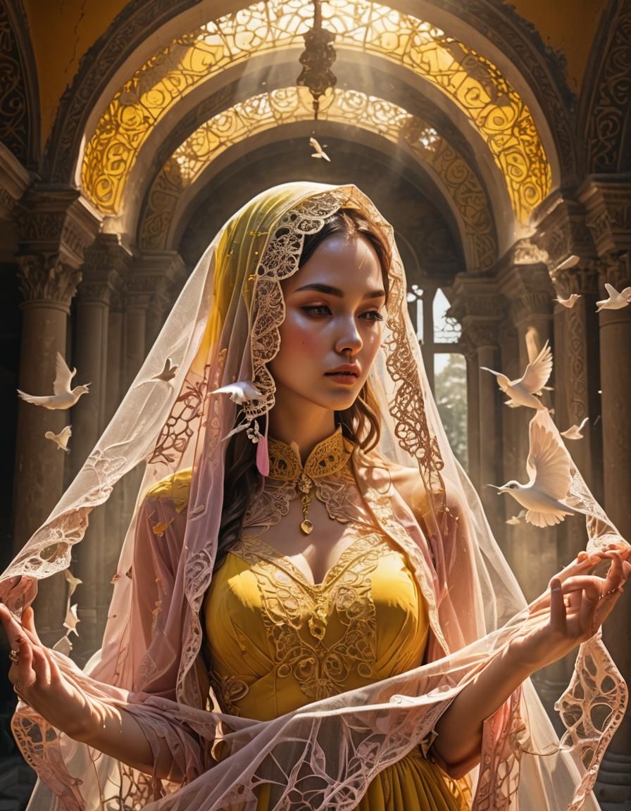 Ethereal Veil Woman in Sunlight