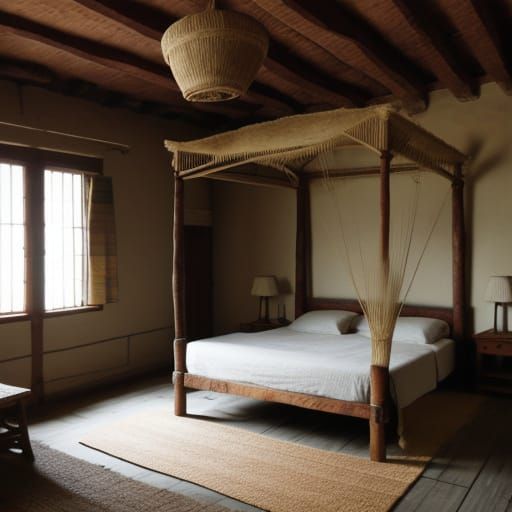 Ancient Egyptian Peasant Bed with Coarse Grass Bedding