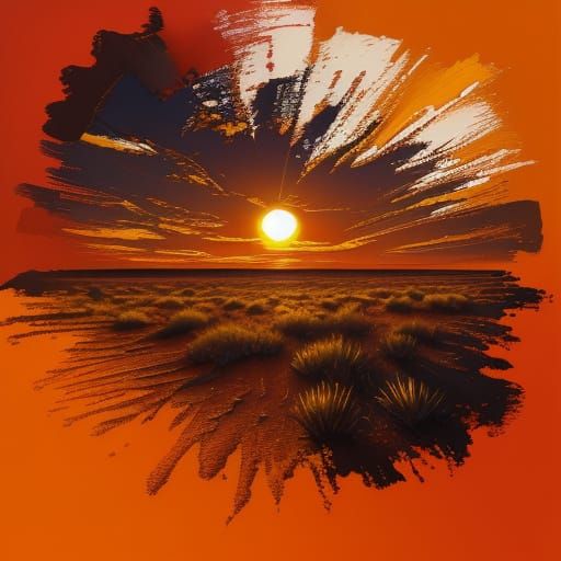Vibrant Oil Painting of Desert Sunset in Impasto Style