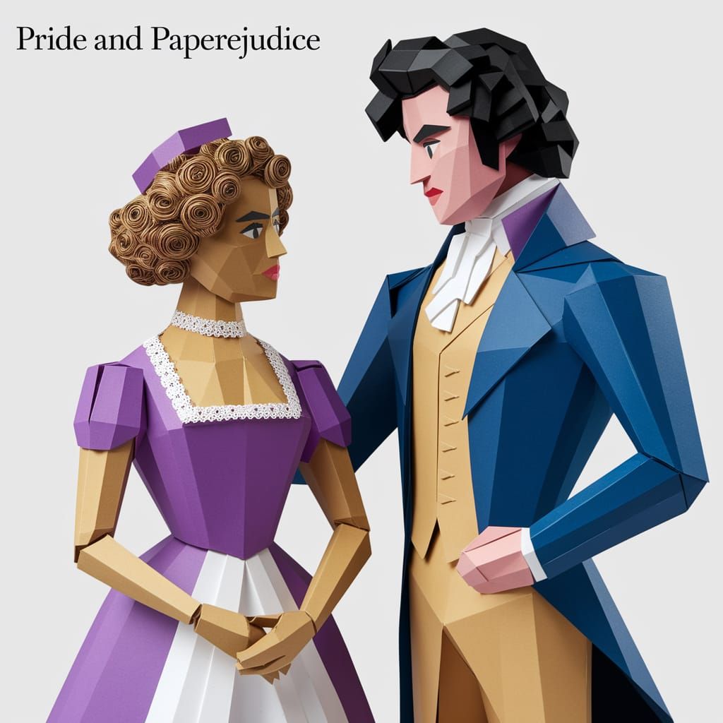 A 3D mixed media origami hyperdetailed Jane Austen scene in ...
