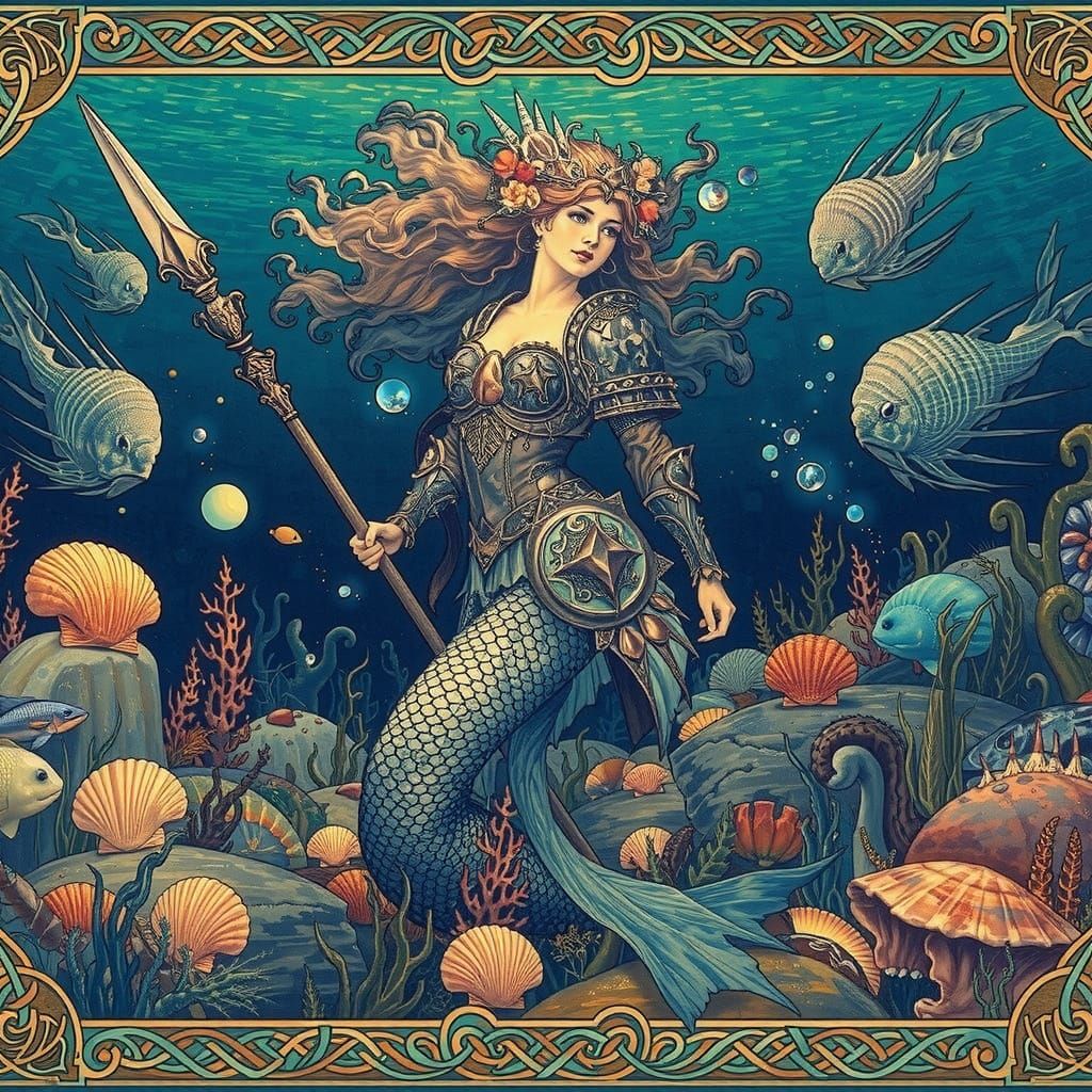 Victorian Mermaid Goddess in Aquatic Armor