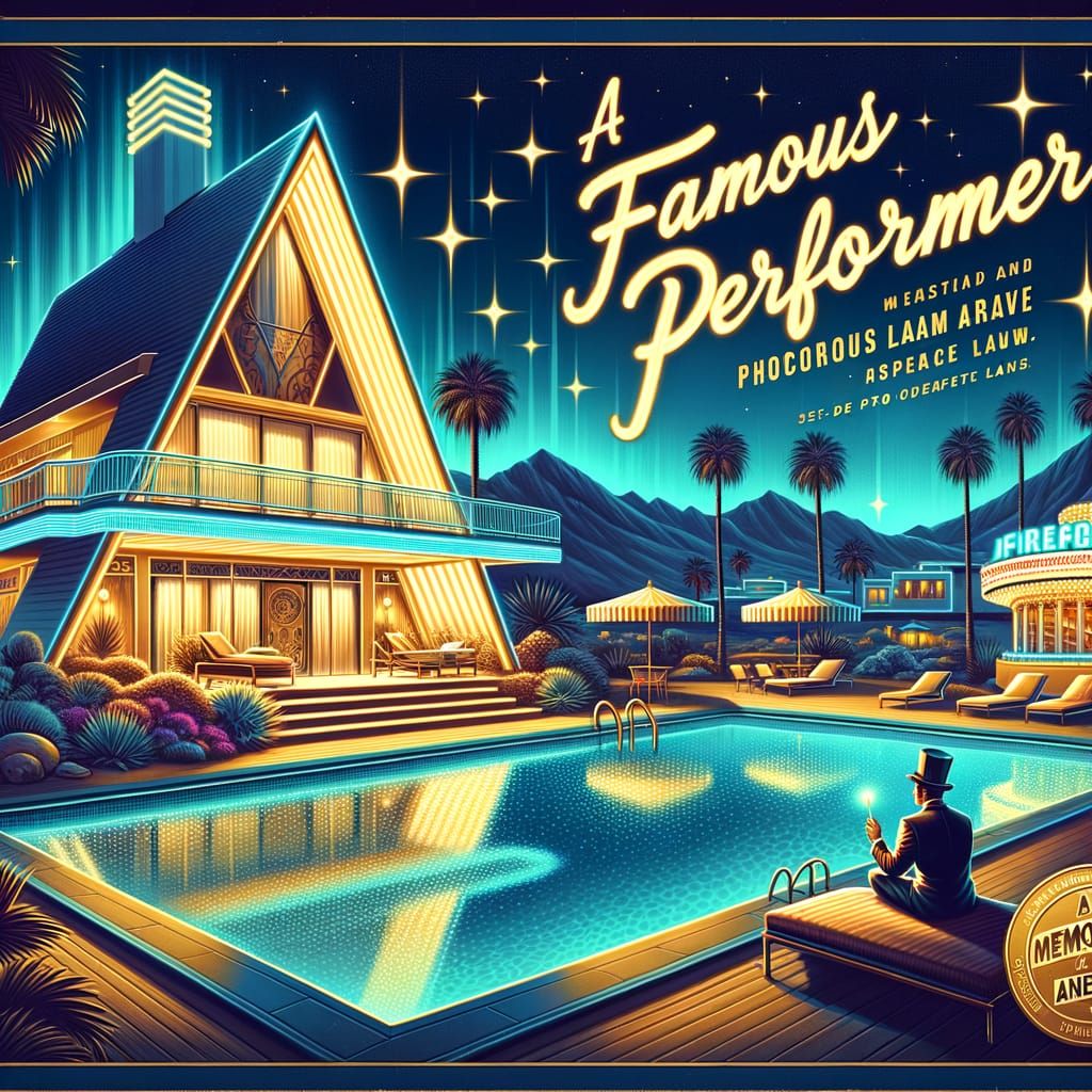 1950s Retro Travel Poster: A-Frame House & Pool