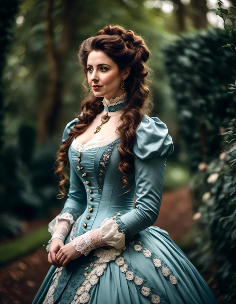 Victorian Woman with Long Curly Hair Portrait
