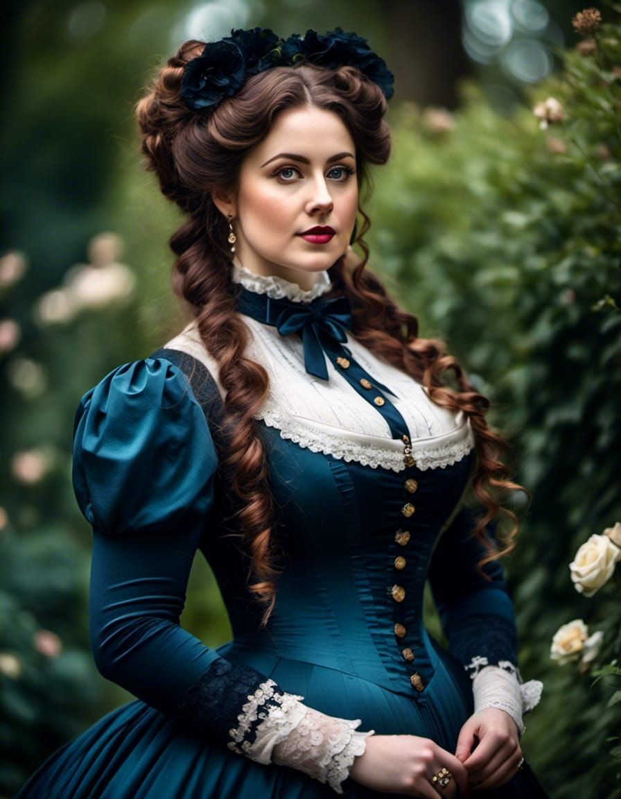 Curvy Victorian Woman with Long Curly Hair