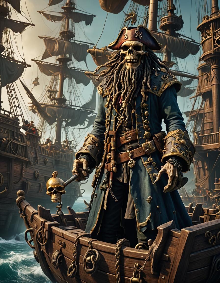 Captain Davy Jones on Pirate Ship: Detailed Matte Painting