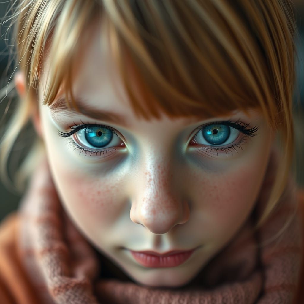 Striking Blue Eyes Reflecting Sky in Soft Light