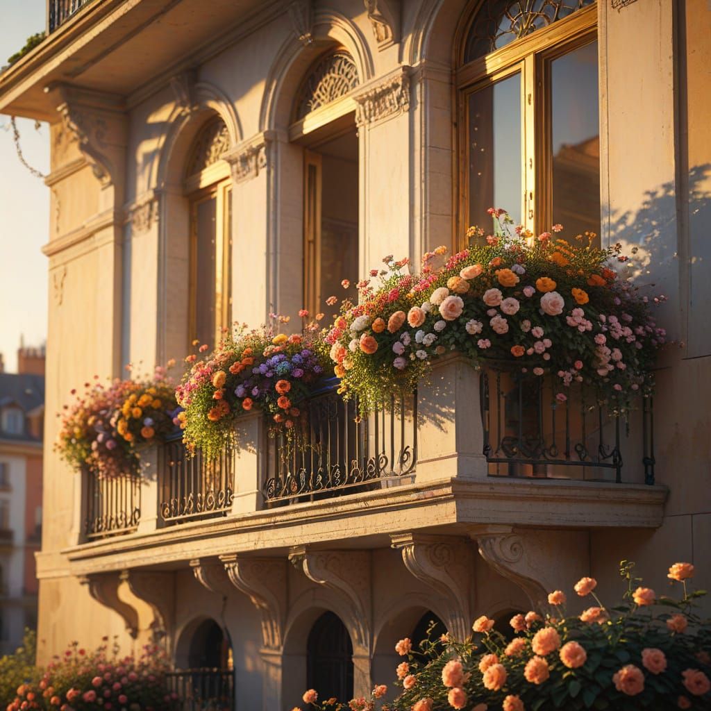 Spectacular Flowered Balcony in Elegant Print Style