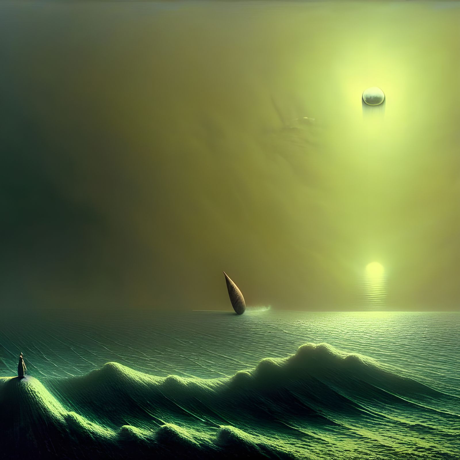 Gigantic Sea Urchin Over Ocean: Surreal Digital Art