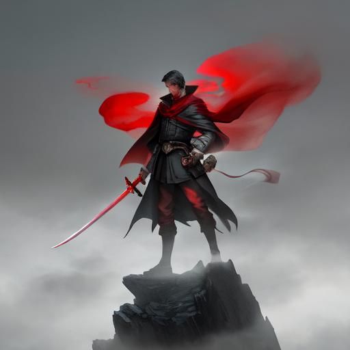 Monochrome Smoke Ninja with Sword on Mountain