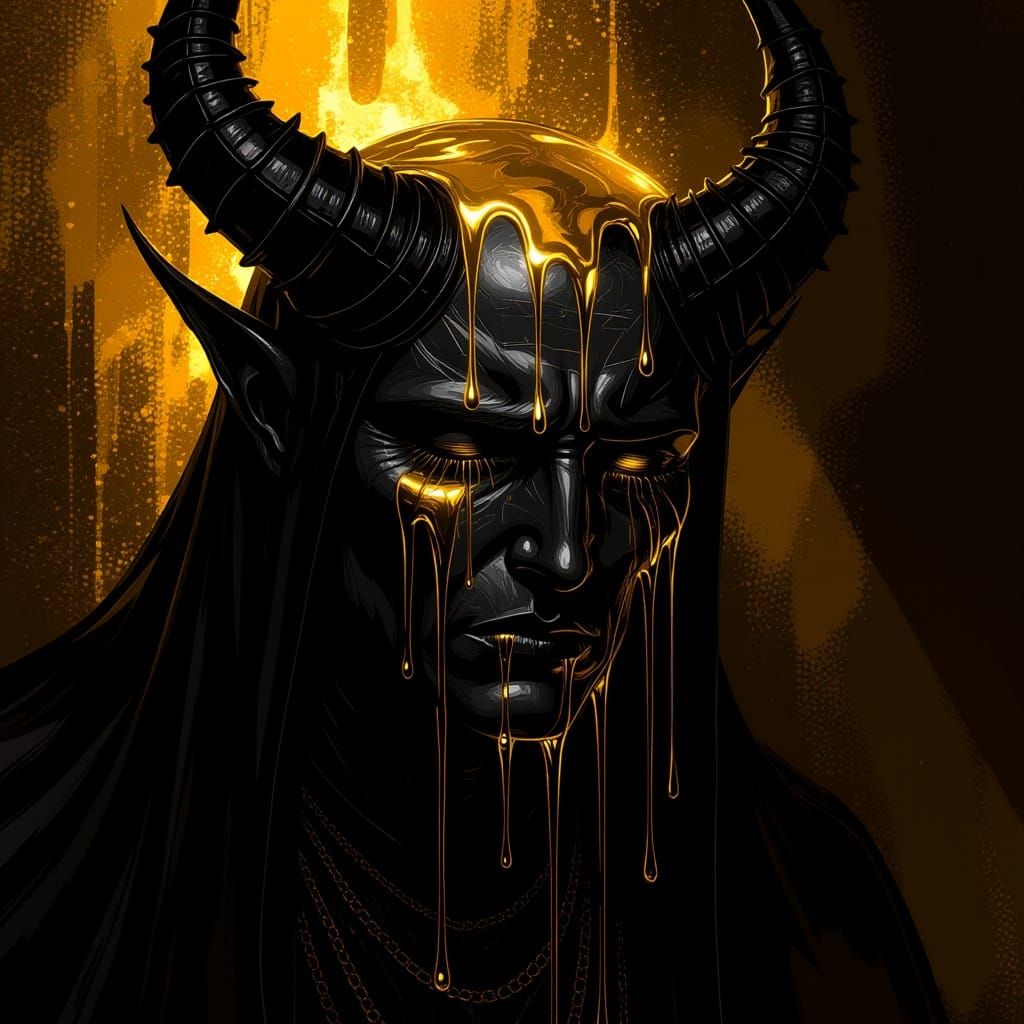 Demonic Figure Weeping Molten Gold Tears