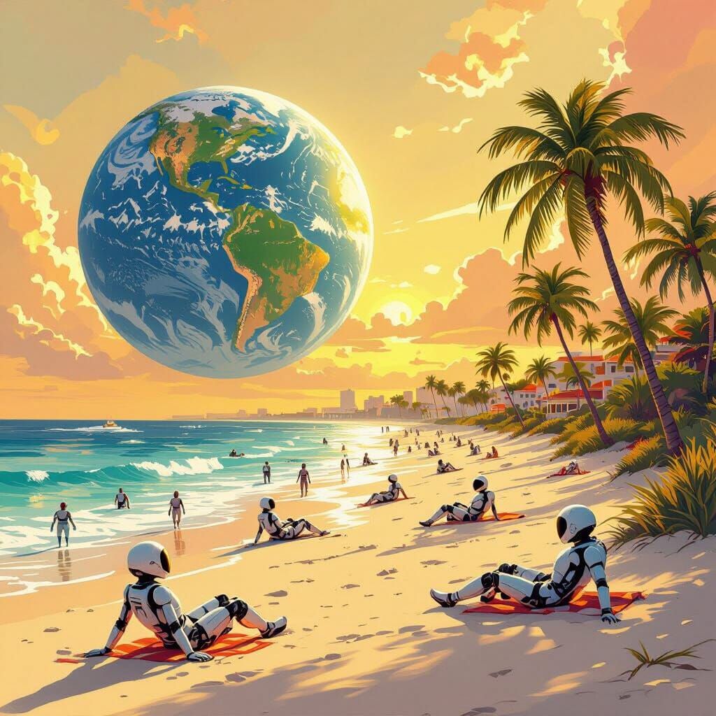 Robots Enjoy Florida-Like Beach on Earth-Like Planet