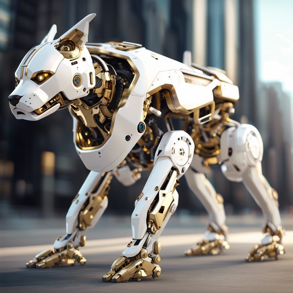Futuristic Robot Dog Hybrid in Polished Metal
