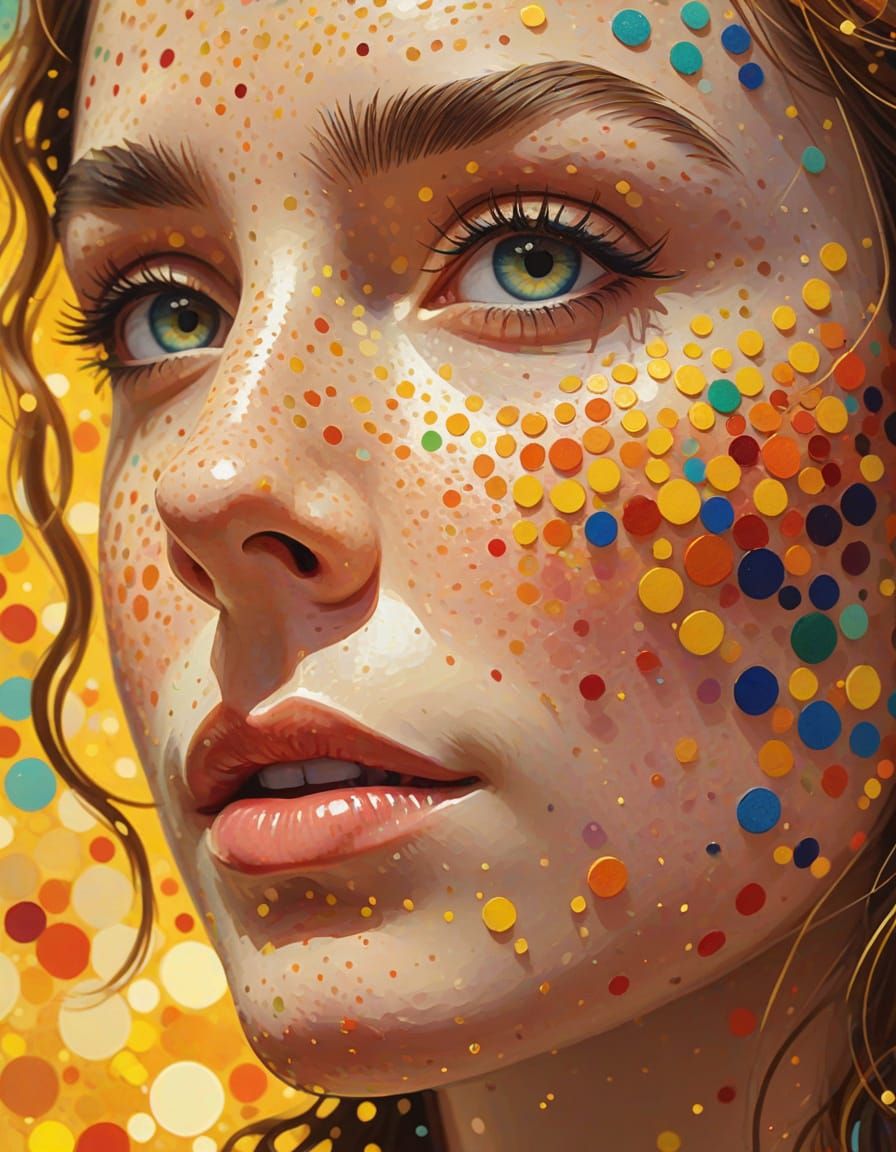 Pointillist Portrait of Woman in Digital Art Style