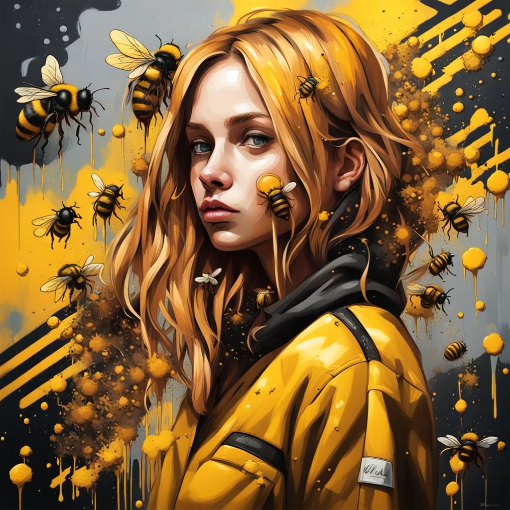 Girl with Bee Clip in Graffiti Splash Art